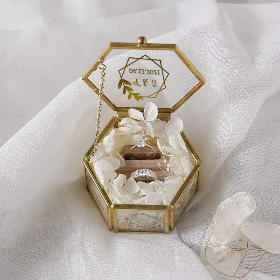 Custom Glass Wedding Ring Box with Personalized Text