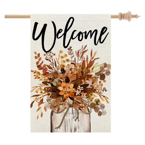 Fall House Flag 28x40 Inch Double Sided for Outside Welcome Burlap Floral Mas... HHZ UUV HHM UUX
