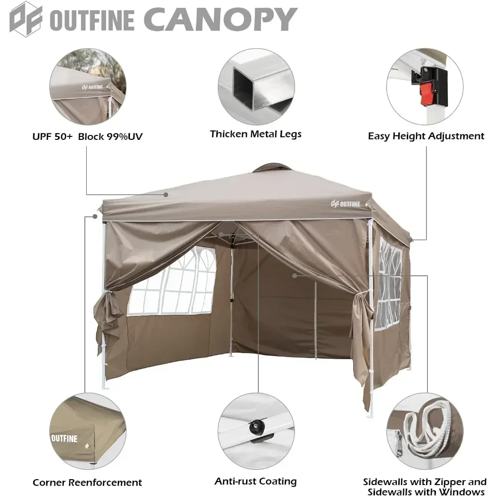 Patio Canopy 10'x10' Pop Up Commercial Instant Gazebo Tent Roof Top Tent Stakes X8 Ropes X4 (Khaki 10 * 10FT) Camping Sunshade