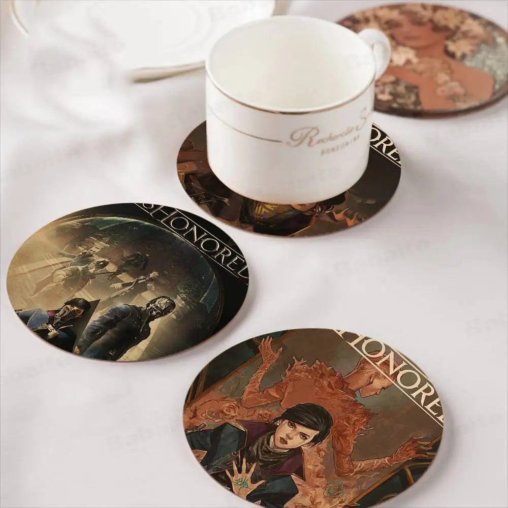Dishonored 2 Game Coasters Suitable for daily family gathering decoration, kitchen, anti-slip wooden coasters