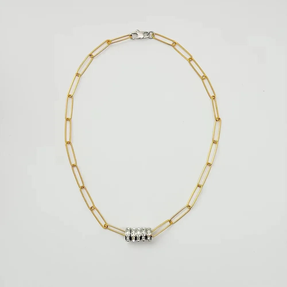 Tarnish Free Waterproof Stainless Steel Paper Clip Chain Choker Jewelry 18k Gold Plated Zircon Circle Pendant Necklace for Women