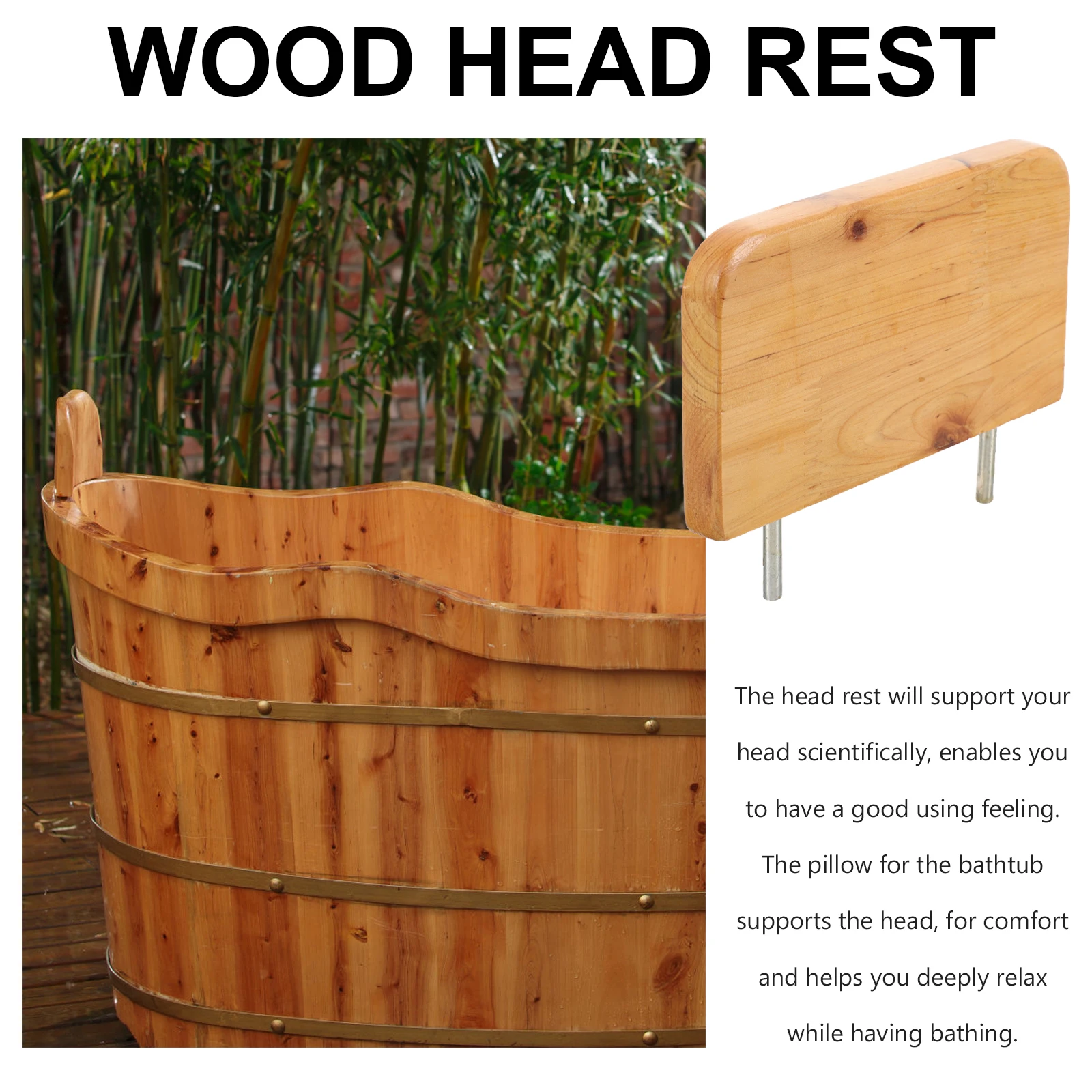 

Wooden Head Rest Pillow Detachable Tub Bathtub Accessories Support Comfort Relaxation Sturdy Design Portable Usage
