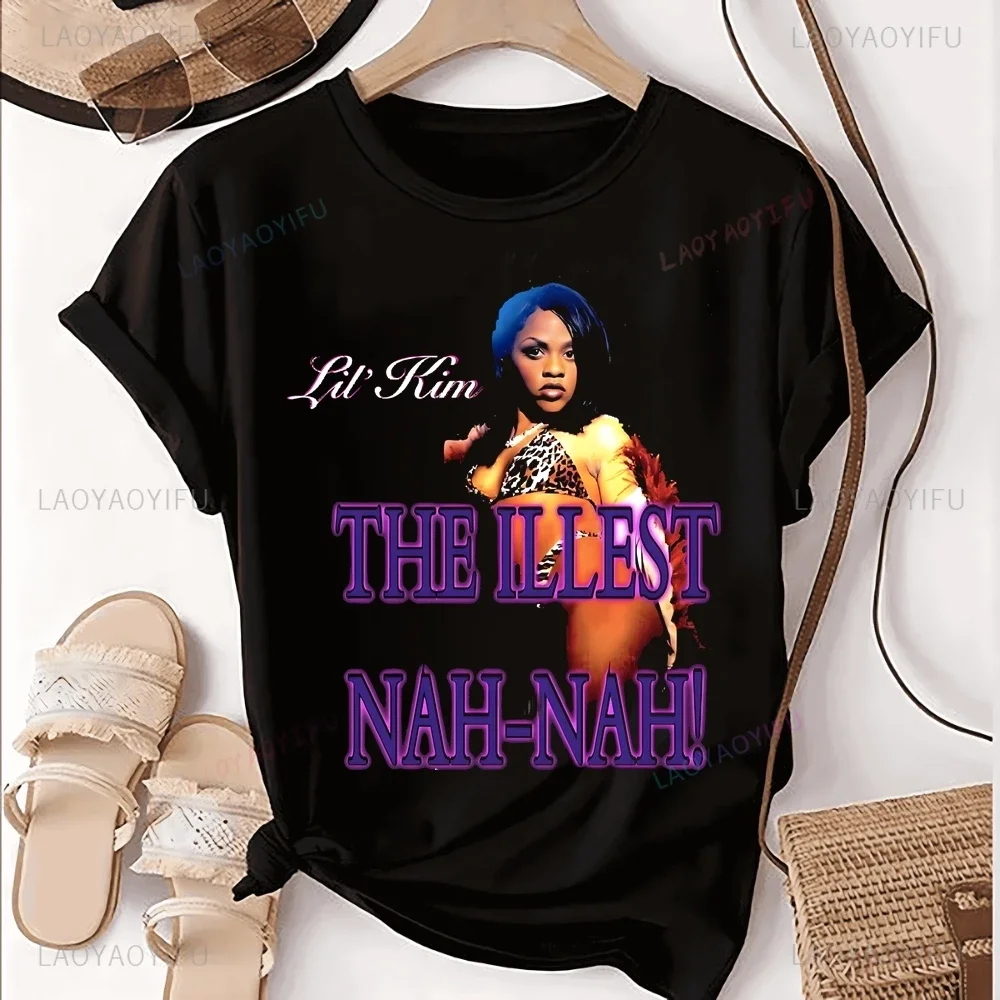 Hip Hop Female Artist Lil Kim Printed T-shirt Top Lil Kim Neutral Trend Harajuku Short Sleeve Unisex Shirt Graphic Large T-shirt