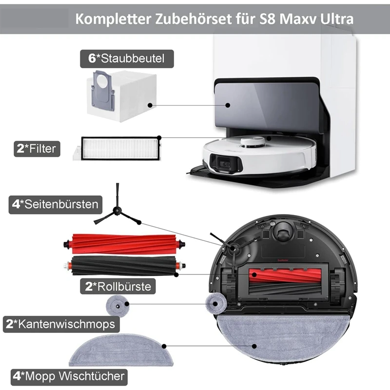 For Roborock S8 Maxv Ultra Main Side Brush Hepa Filter Mop Cloth Dust Bags Robot Vacuum Cleaner Accessories