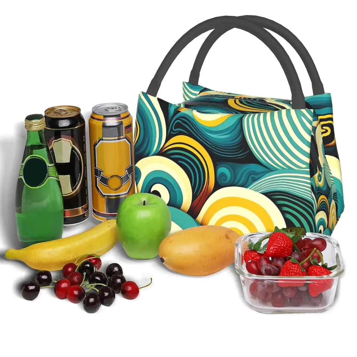 Hippie Wave Lunch Bag Abstract Retro 70s School Lunch Box For Women Casual Graphic Design Tote Food Bags Oxford Cooler Bag