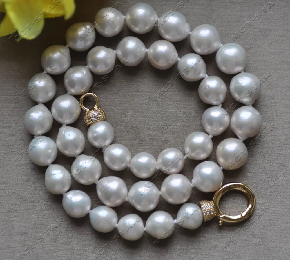 

MTC·STAR Z12963 Luster 17" 11mm White Almost Round Edison Keshi Pearl Necklace CZ