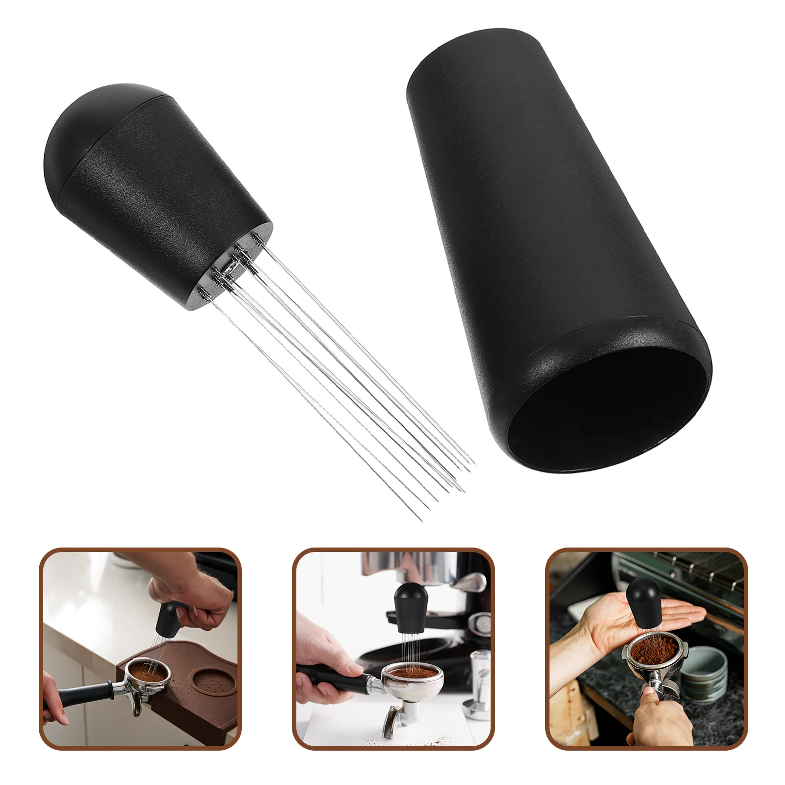 

Espresso Coffee Stirrer Stainless Steel Coffee Needle Distributor Tool Powder Stirrer with Stand Base for Cafe