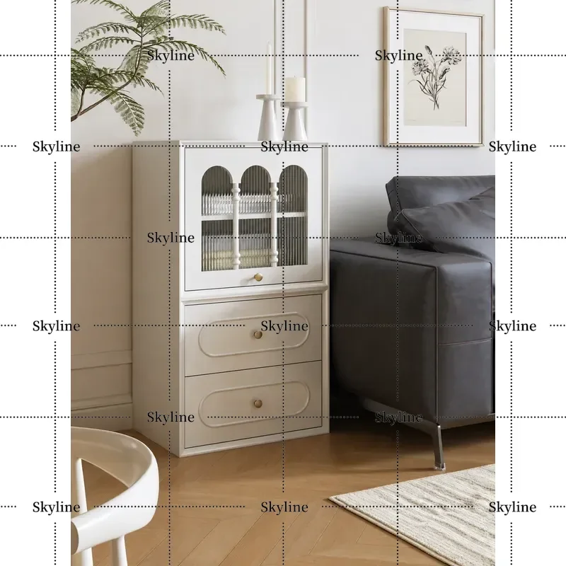 French Solid Wood Modular Side Cabinet, Combination Storage Chest with Card Door for Living Room Bedroom