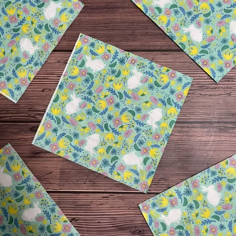 20pcs/Pac 33cm New Easter Bunny Floral Napkins Home Decor Party Tissue Paper Printed Paper Placemats Wholesale Price Promotions