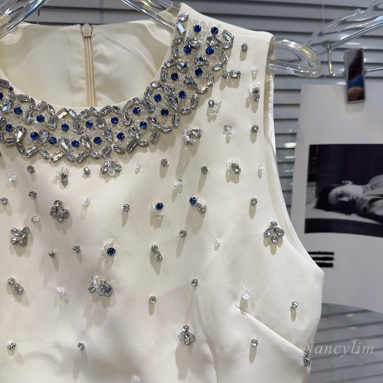 2024 lato nowy klasyczny styl Rhinestone zroszony przemysł ciężki elegancka towarzyska kamizelka sukienka dla kobiet sukienka bez rękawów Vestidos