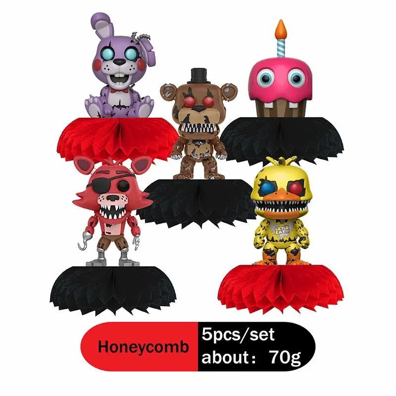 FNAF Horror Game Freddy Bonnie Chica Foxy Birthday Party Decorations 5pcs Honeycomb Table Centerpieces Theme Party Supplies