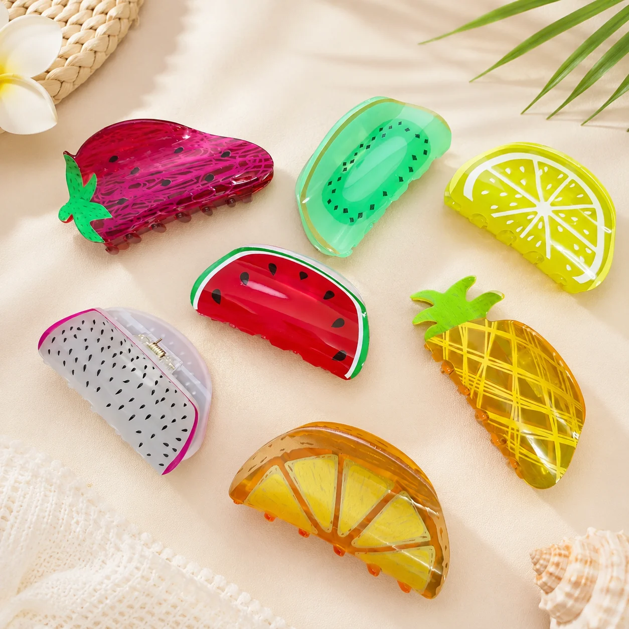 Cute Fruit Claw Clip Women Girls Summer Jelly Hair Claw Korea Transparent Resin Shark Clip Watermelon Lemon Y2K Hair Accessories