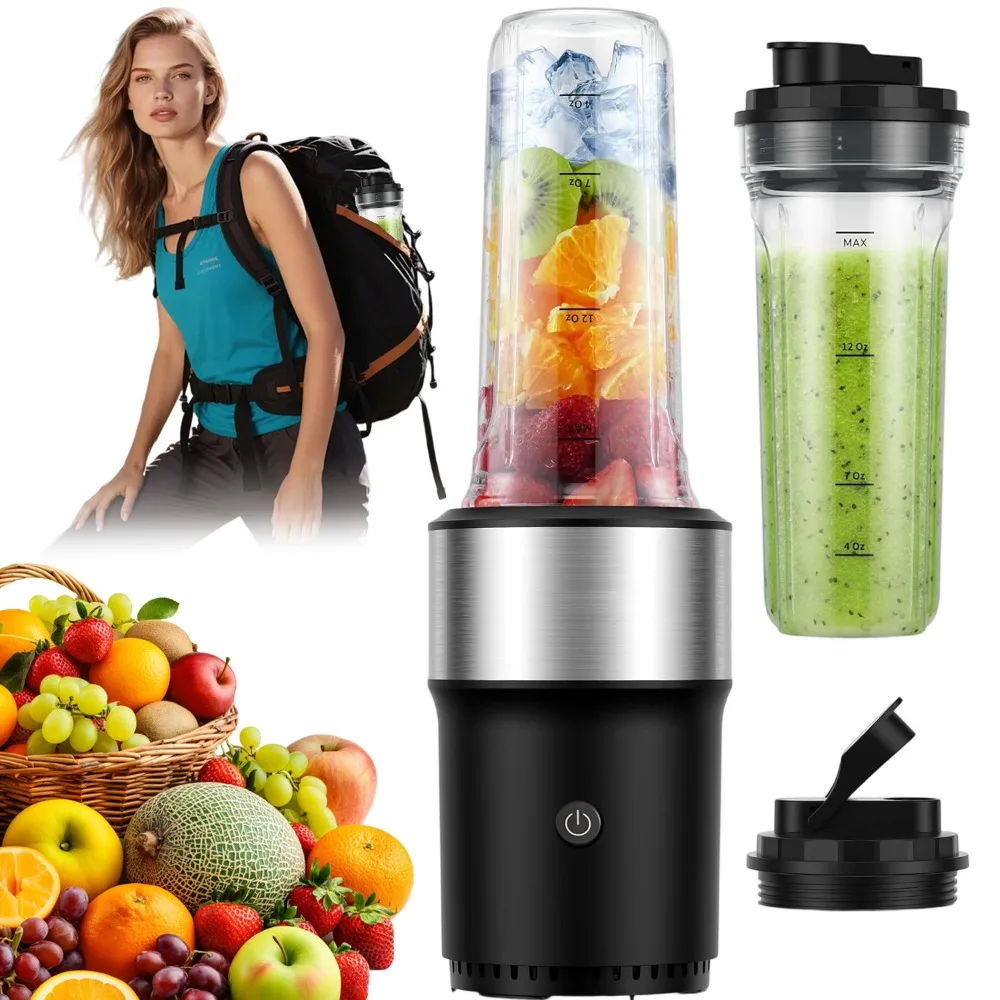 Mixeur personnel portable, 650 ml, avec deux tasses et 6 lames en acier inoxydable, mixeur multifonction pour smoothies, jus et milkshakes avec recettes, mixeur compact pour la remise en forme, cadeau idéal pour la maison, la salle de sport, les voyages et le bureau.