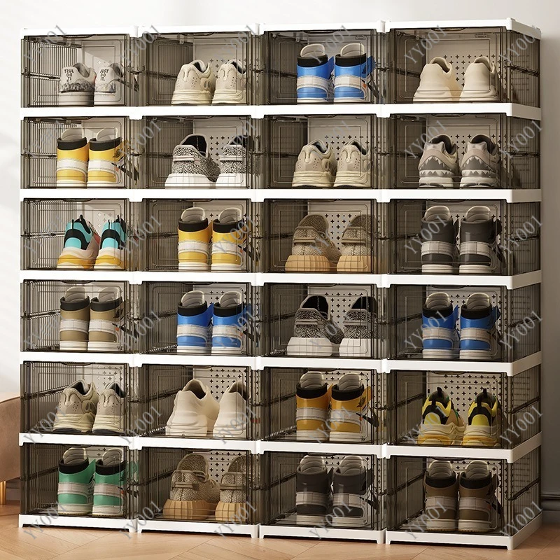 

Portable Foldable Shoe Organizer No Assembly Thickened Plastic Dustproof Shoe Cabinet Storage Box