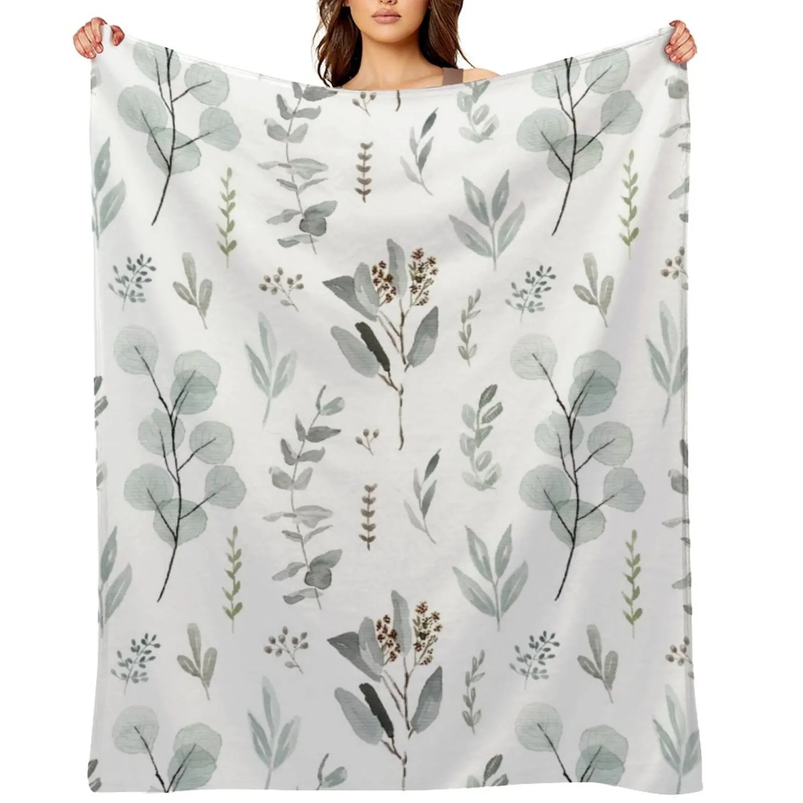 

Eucalyptus watercolor lineal pattern Throw Blanket anime Vintage Hairys Decorative Throw Blankets