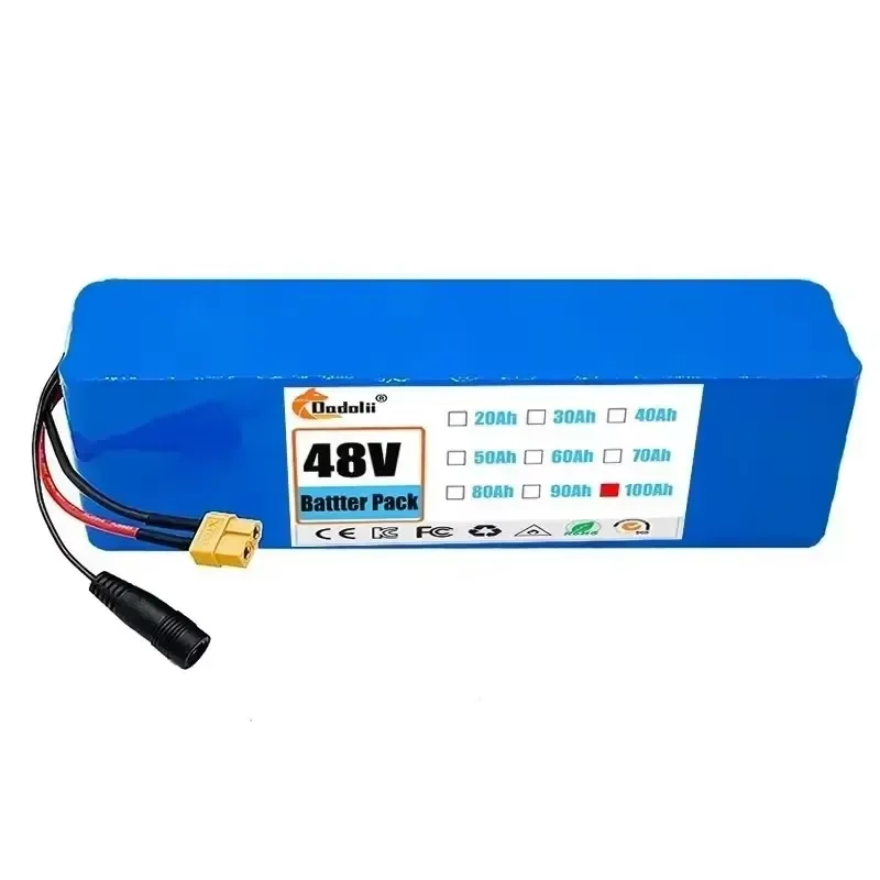 48V 100Ah 리튬 배터리 팩 100000mAh 장수명 1000W BMS 포함 54 6V 13S3P 구성 18650 셀 전기차용