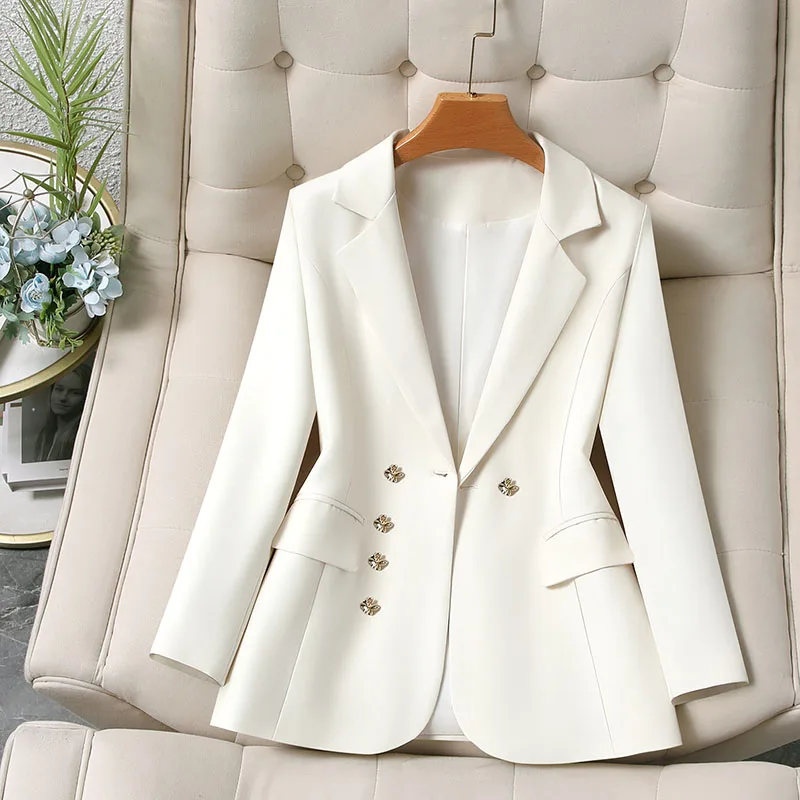 

Ele Bla Women's Suit Coat Spring 2026 Waist-Cinching Double-Breasted Long Sve Polyester Fiber High-End Drapey Outerwear