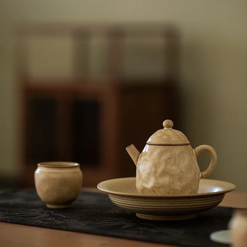 1PC Fine Pottery Pot Bearing Dry Brewing Plate Tea Bearing Retro Pot Bottom Support Tea Ceremony Accessories Refreshment Plate