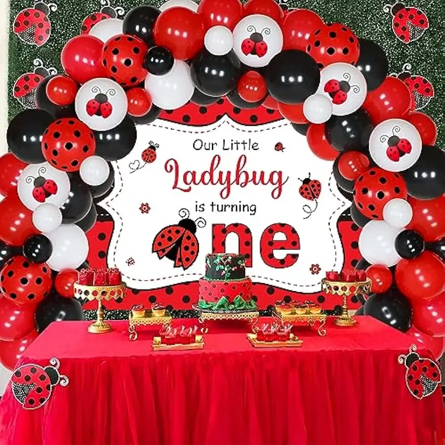 CHEEREVEAL Ladybug themed 1st birthday decoration, balloon Garland arch set, girl Ladybug 1st birthday party supplies