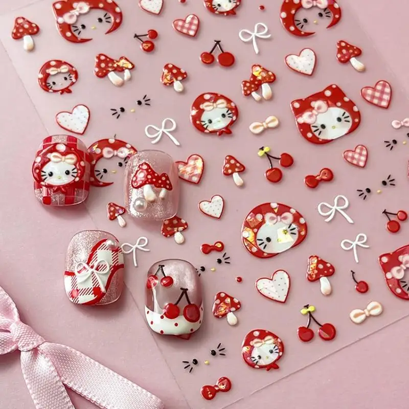 

1 шт., милые желе, шляпа с принтом «Hello Kitty», наклейка для дизайна ногтей, 5D наклейки для ногтей с кошачьей головой, мультяшные большие пальцы, аксессуары для дизайна ногтей «Kitty» *