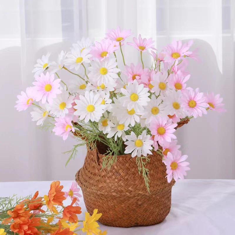 52 ซม.สีขาว Daisy ประดิษฐ์ดอกไม้ 5 หัวผ้าไหมสีขาว Chamomile ดอกไม้ปลอมช่อดอกไม้ DIY Home Garden Party งานแต่งงานตกแต่ง