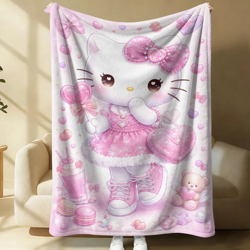 

Плюшевое одеяло Sanrio Hello Kitty с розовым принтом в виде сердечек, милое фланелевое одеяло с изображением десертов для девочек, для спальни, дивана, кровати, декора