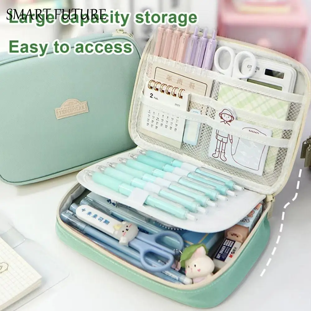 

Large Capacity Pencil Cases Multi-function Canvas Stationery Storage Box High Quality Wear-resistant Zipper Pencil Bag
