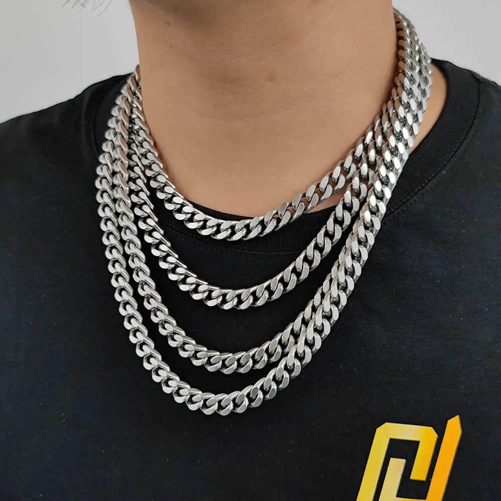 Stainless Steel Cuban Link Chain Necklace For Male 9/11/13MM Width Miami Matte Cuban Chain Hip Hop Jewelry