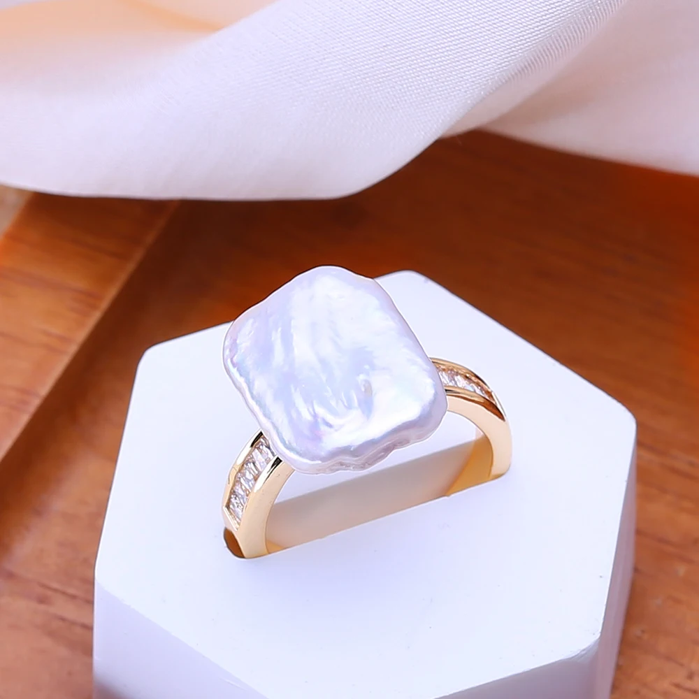 FENASY Big Baroque Natural Freshwater Pearl Gold Silver Color Rings For Women Elegant Birthday Gifts for Girlfriend and Mother view 2