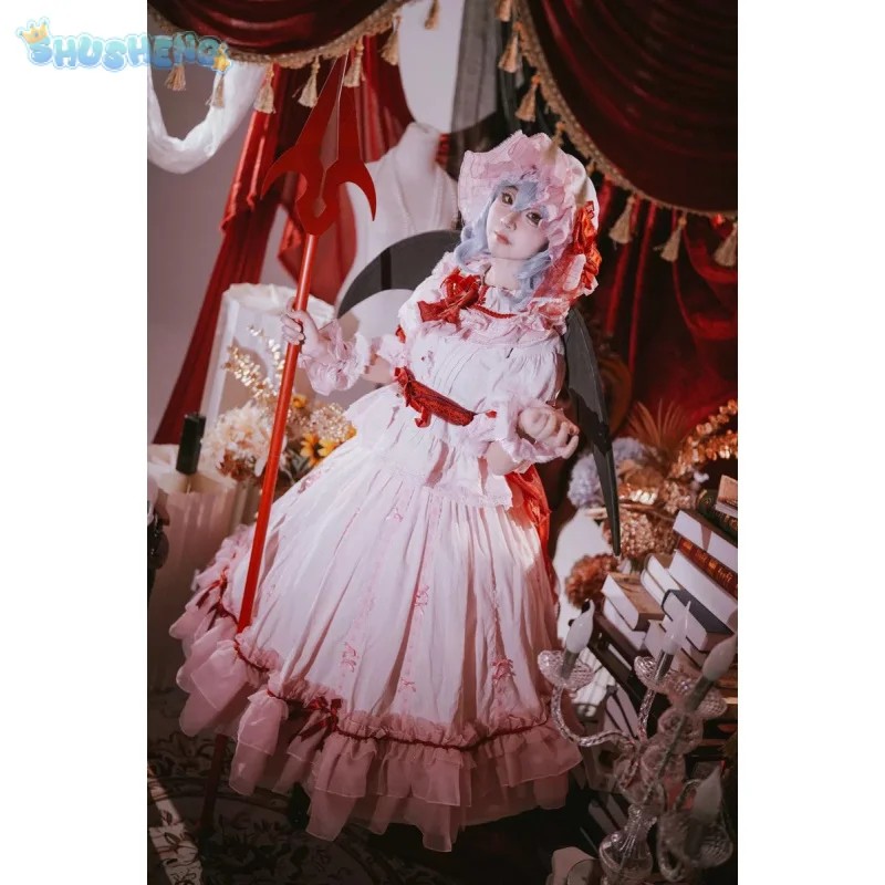 Remilia Scarlet Cosplay Costume for Halloween Christmas Role Playing Party Comic Game Size S-XL New Touhou Proje Red white Dress