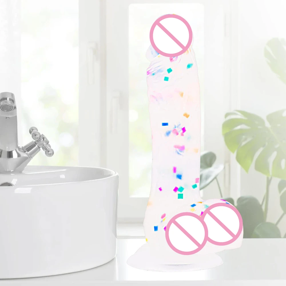 Confetti Dildo Realistic Clear Silicone Dildo, with Strong Suction Cup for Hands-Free Play, Realistic Penis for Women and Couple