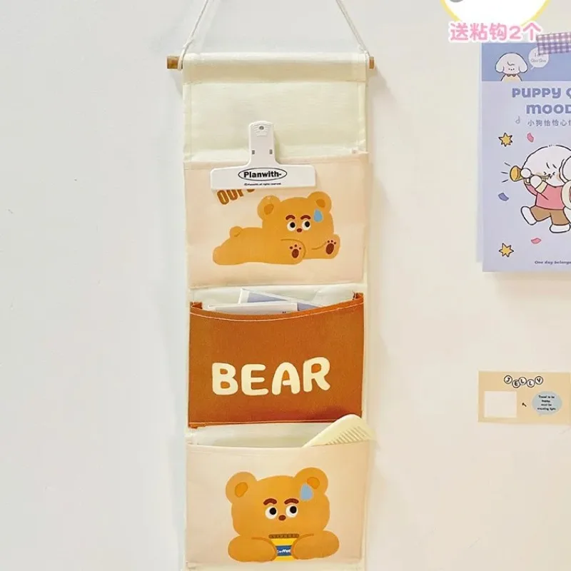 سلة معلقة متعددة الشبكات مثبتة على الحائط، حقيبة تعليق كرتونية، حقيبة تخزين حائطية لطيفة، لا حاجة إلى ثقب خلف الباب #6