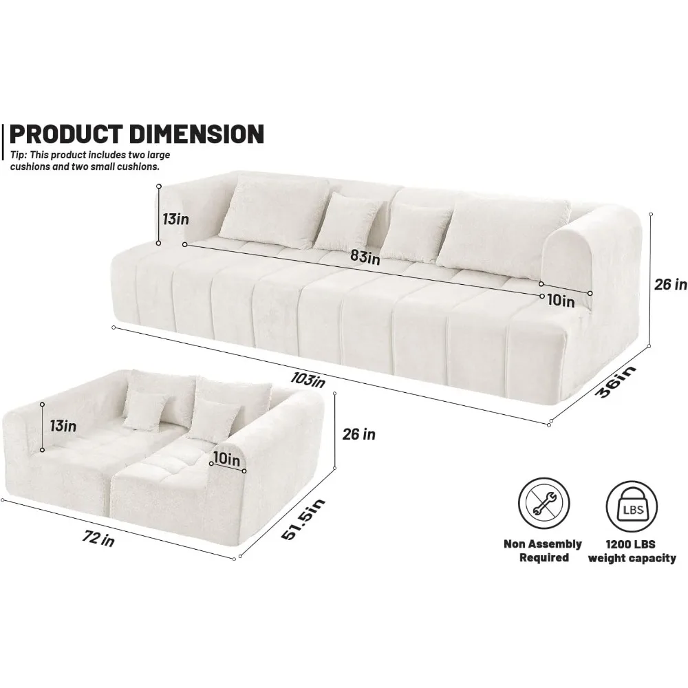 أريكة مقسمة على شكل سحابة مع مقاعد عميقة، ووسائد داعمة، ومساند للذراعين واسعة، ووسائد - أريكة حديثة للمريحة