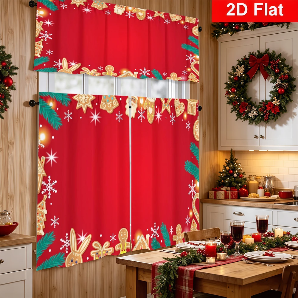 Christmas Kitchen Curtains, Gingerbread Man House Village, Digital Print, Kitchen Dining Room, Rod Pocket Polyester, Home Decor