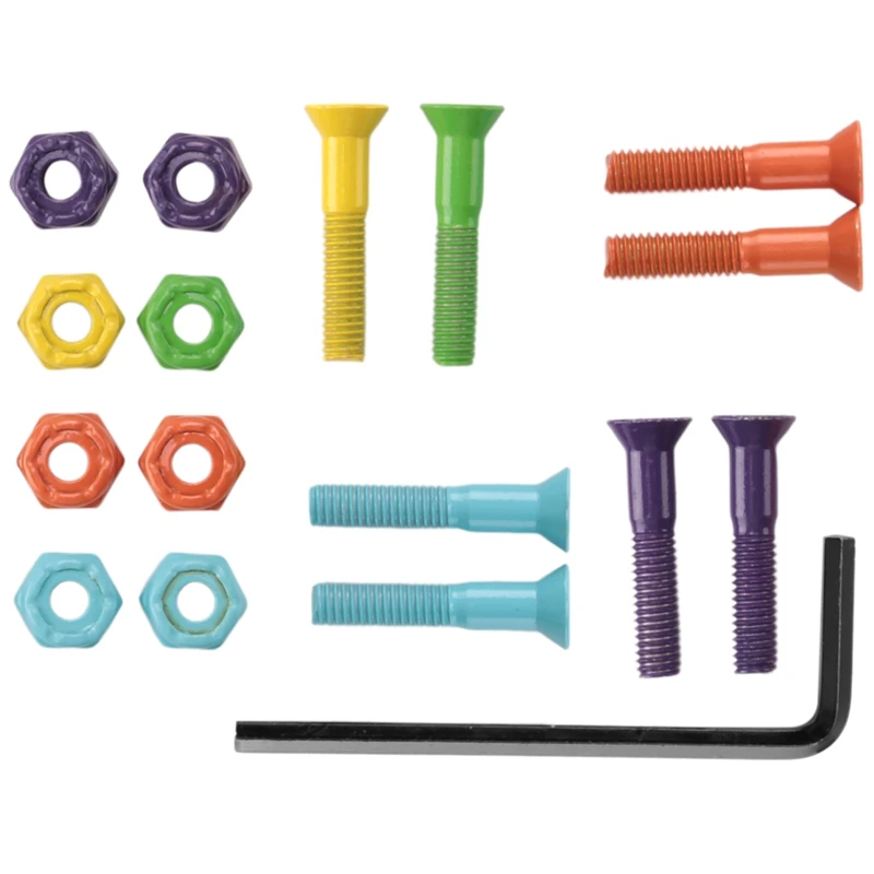 Kit Of 9Pcs Colored Mounting Bolts For Skateboard,Skateboard Hardware Screws,25Mm Hexagon Hard Skateboard Part