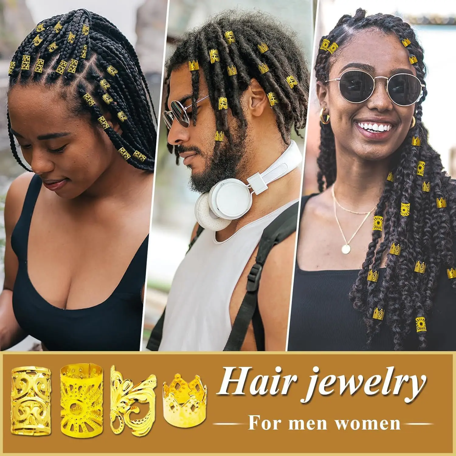 

Fashion 260 Piece Dreadlock Hair Ring Set Gold Silver Plated Hollow Alloy Pendant for DIY Hairstyle Accessory Kit
