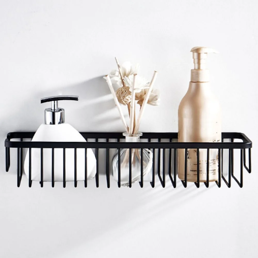 Wall Mounted Bathroom Storage Rack Drainable Black/White Cosmetics Storage Rack Punch Free Rectangular Bathroom Storage Shelf