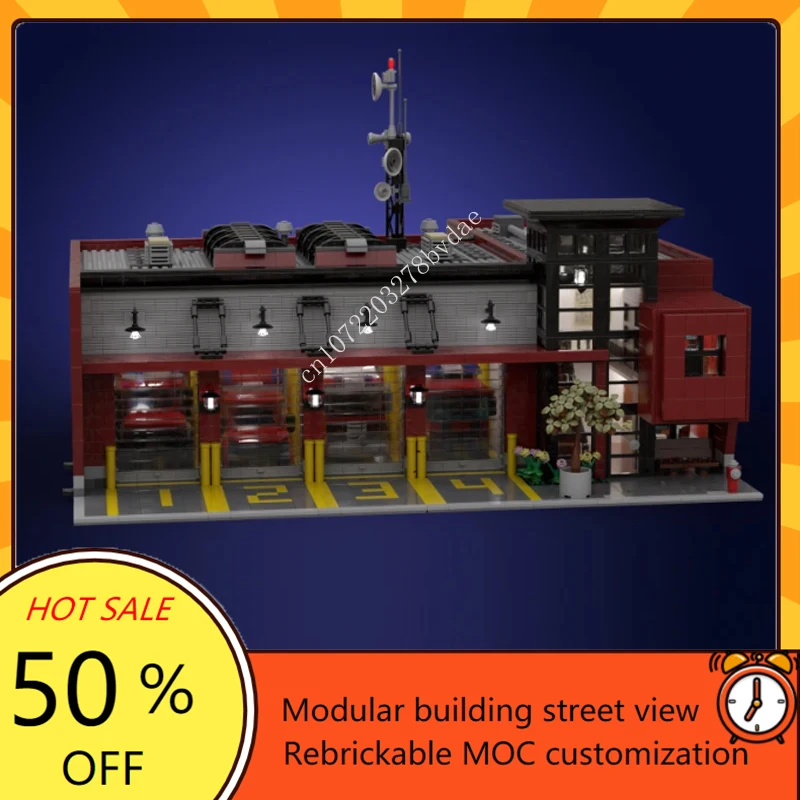 

5176PCS Modular Fire Station MOC City Street View Fire Truck Modern Building Block Architecture Collection Series Toys Gifts