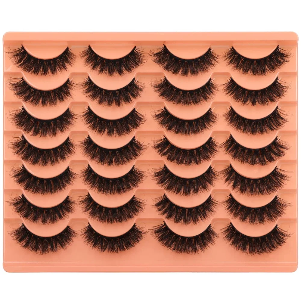 14 Pairs Natural Look False Eyelashes Thick Fluffy Faux Mink Lashes Pack Cat Eye Lashes That Look Like Extensions Black