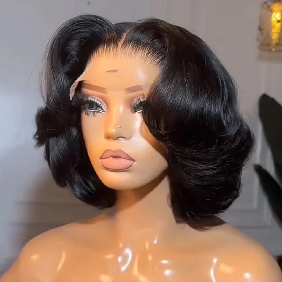 

13x4 Short Body Wave Bob Lace Frontal Wig 4x4 Transparent Closure Lace Wigs Brazilian 100% Human Hair Black Women 230% Density