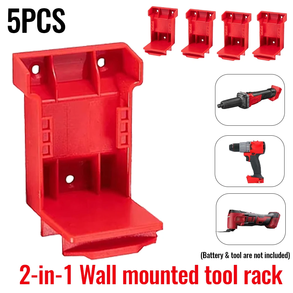 5PCS 2-in-1 Power Tool Holder Battery Mount Hanger Stand for Milwaukee 18V Battery Tool Storage Rack Bracket