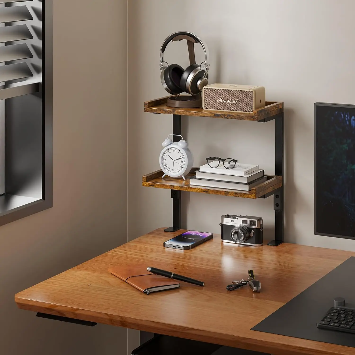 

Wood Shelving Unit for Office Desk/Gaming Accessories, Tabletop Book Storage Rack, Shelf for Top of Desk