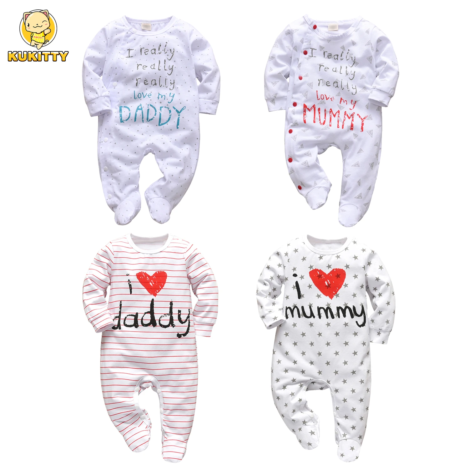 Newborn Infant Baby Boys Girls Romper Cotton Long Sleeve Family Daddy/Mummy Letter Jumpsuit Pajamas Clothes Outfits