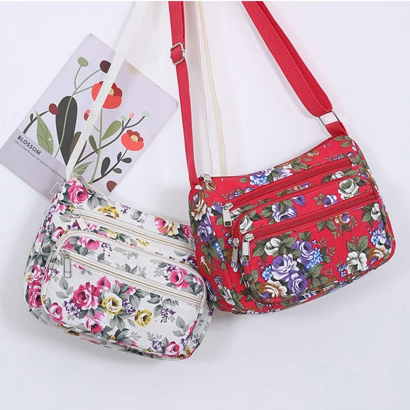 Fashion Floral Multicolor Printed Canvas Ladies Messenger Bag Trend Shoulder Bag Nylon Casual Messenger Bag Elder Gift
