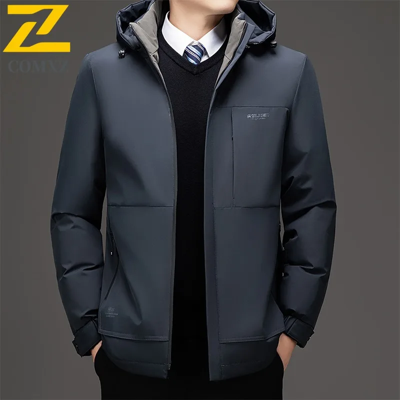 

COMXZ 2025 Men Middle Aged Dad Short Coat Detachable Hood Padded Jacket Fleece Lined Thick Warm Winter New Arrival windbreaker