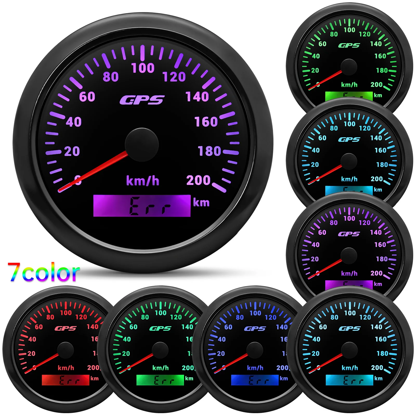 60/120/200KMH 85MM GPS Speedometer Gauge 7 Color Light with GPS Antenna Waterproof Motorcycle Boat Car Truck Speed Gauge Meter