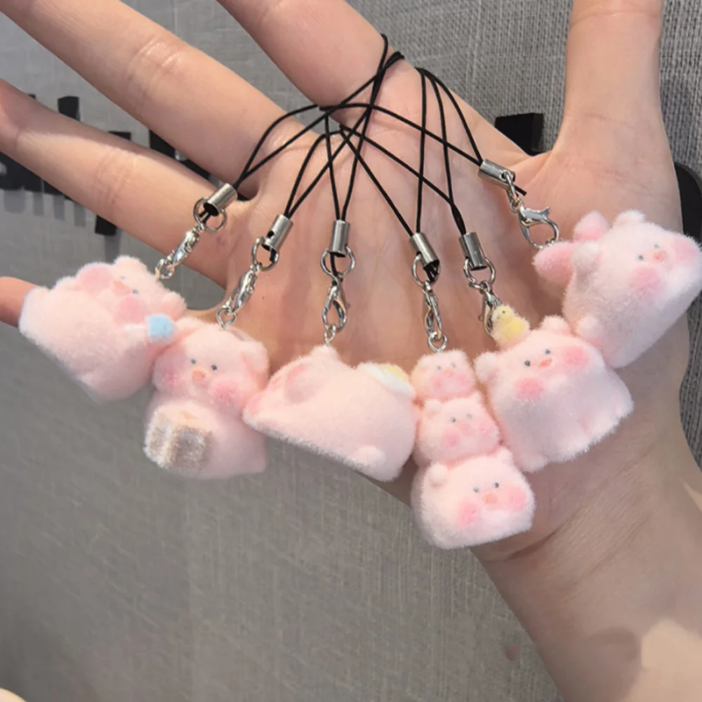 Cute Flocked Stacking Pig Pendant Keychain Phone Chain Cartoon Resin Animal Bag Charm Decoration Car Keyring Gift Accessories