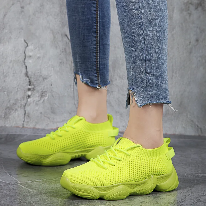 Hot Selling Cheap Yellow knit Chunky Unisex Running Sneakers Summer Breathable Sock Sneakers Men Anti-slip Women's Sports Shoes