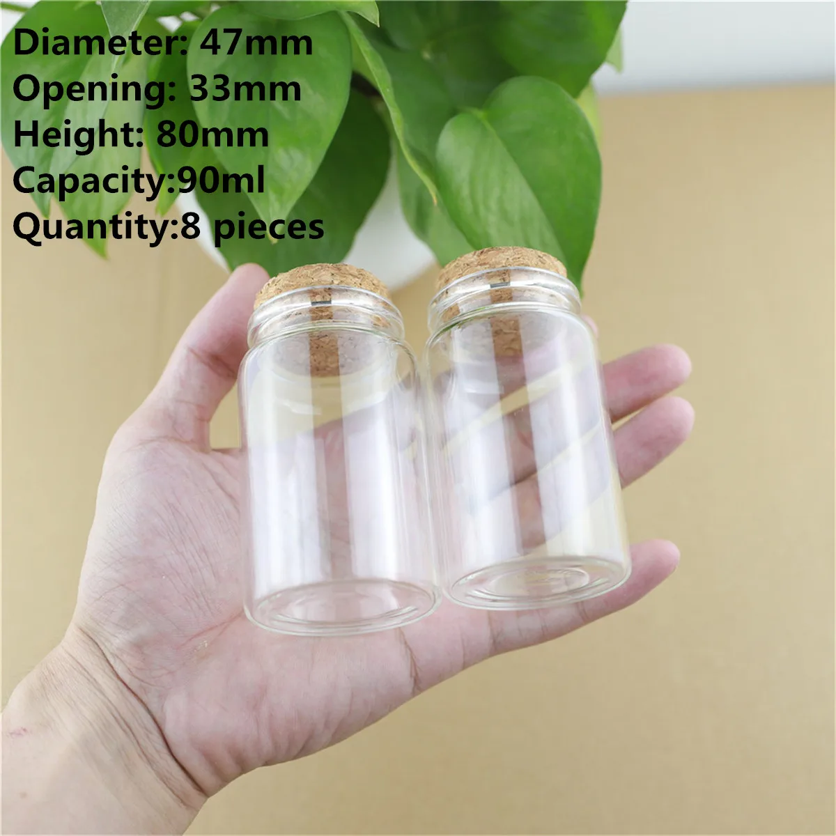 

8 pcs/lot 47*80mm 90ml Cork Stopper Glass Bottles Spicy Storage Jar Bottle Containers Glass spice candy Jars Vials DIY Craft