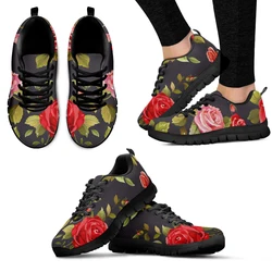 INSTANTARTS New Rose/Pink Rose Design Stylish Sneakers Women's Black Soft Sole Casual Sneakers Floral Print Zapatos Planos